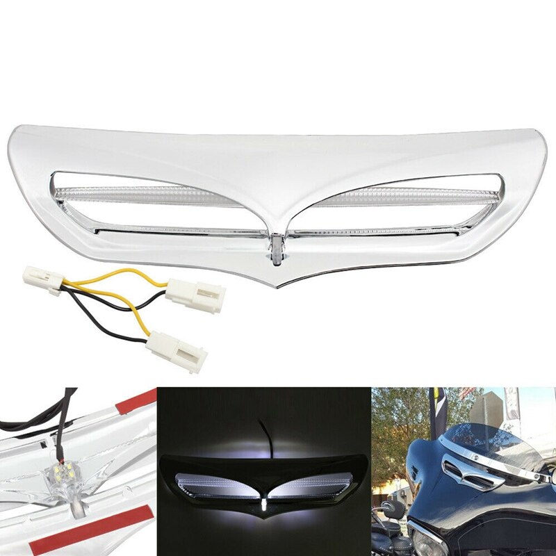 Motorcycle Air Intake Vent Accent Trim Fairing with White LED Light for Touring Electra Street Glide