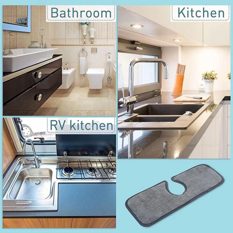 Kitchen Sink Splash Mat With Buttons Faucet Counter Absorbent Mat Sink Splash Guard Microfiber Water Drying Pad For Bathroom