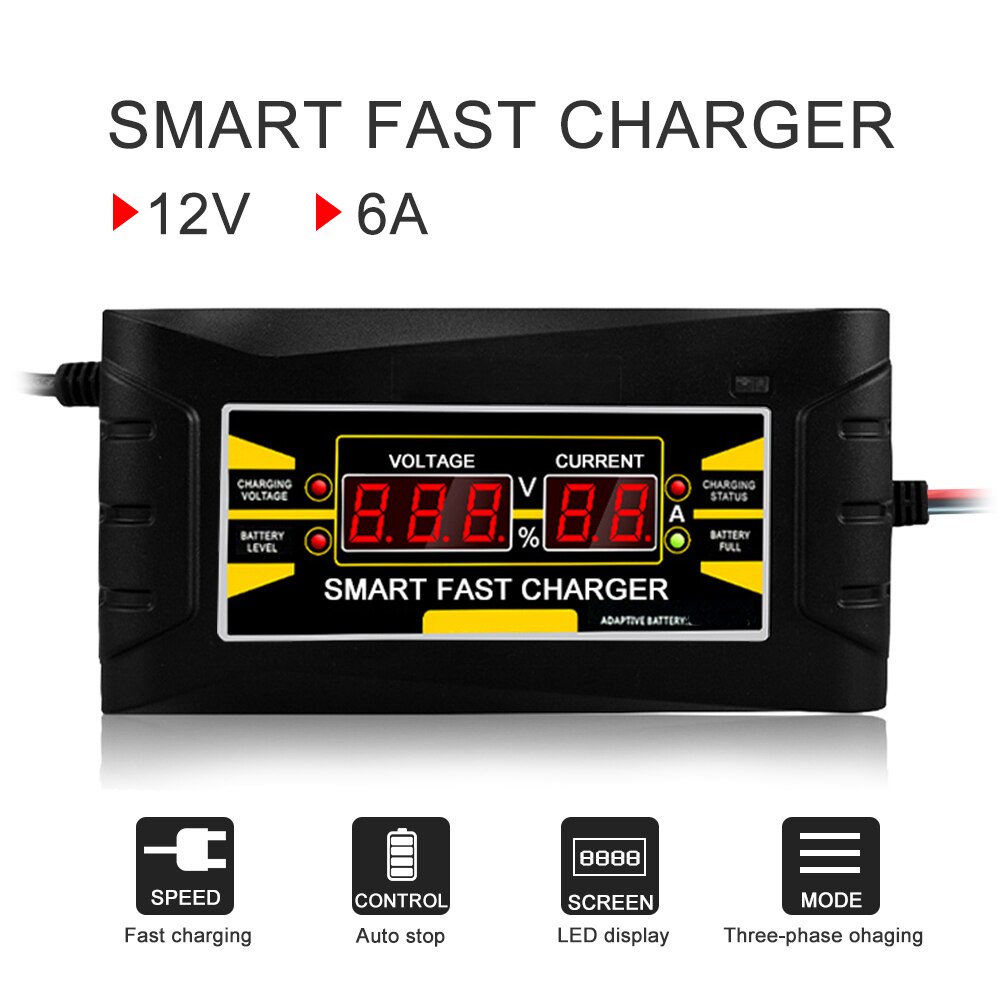 110V/240V To 12V 6A Car Battery Charger Car Accessories Full Automatic Power Charging For Wet Lead Digital LCD Display US Plug