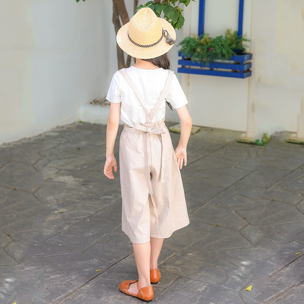 Kinderen koreaanse zomer meisjes linnen jumpsuit romper voor kinderen baby meisjes wijde pijpen broek overall jumpsuit 4 5 6 7 8 9 10 jaar 28