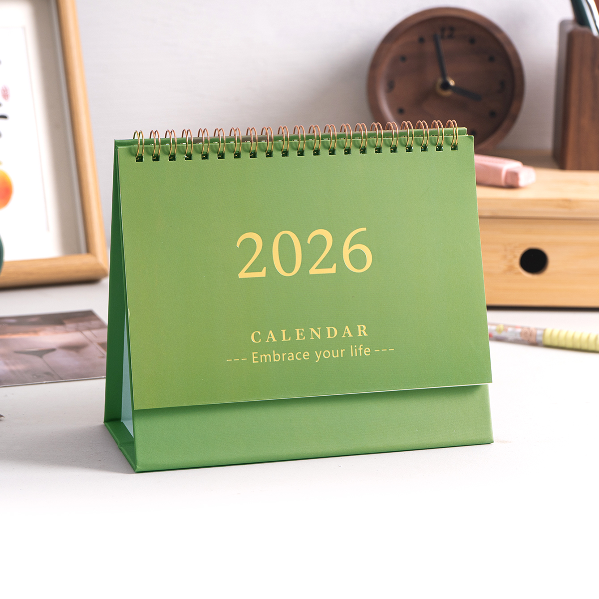 1 pc Cover Desktop Desk Calendar, Portable Foldable - Table Calendar, Writeable Memo, School & Office Desktop Decoration: green