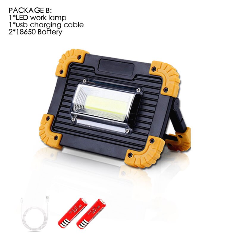 30000lm 100W USB Rechargeable Led Work Light Led Portable Spotlight for Outdoor Camping Lamp Led Flashlight USE2* 18650 battery: B