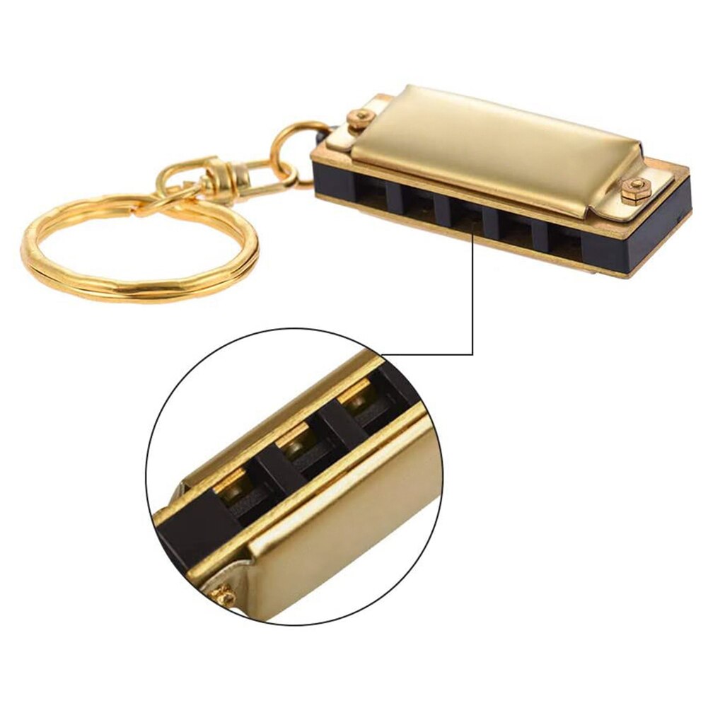 Mini 5 hål munspel c nyckel 10 ton nyckelring gyllene munspel musikinstrument för nybörjare barn