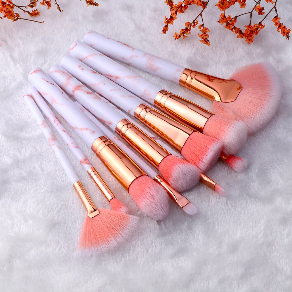 FLD10/15Pcs Marble Kabuki Makeup Brushes Set Cosmetic Eye Shadow Foundation Blush Blending Beauty Make Up Brush Tools Maquiagem: sector  10pcs pink