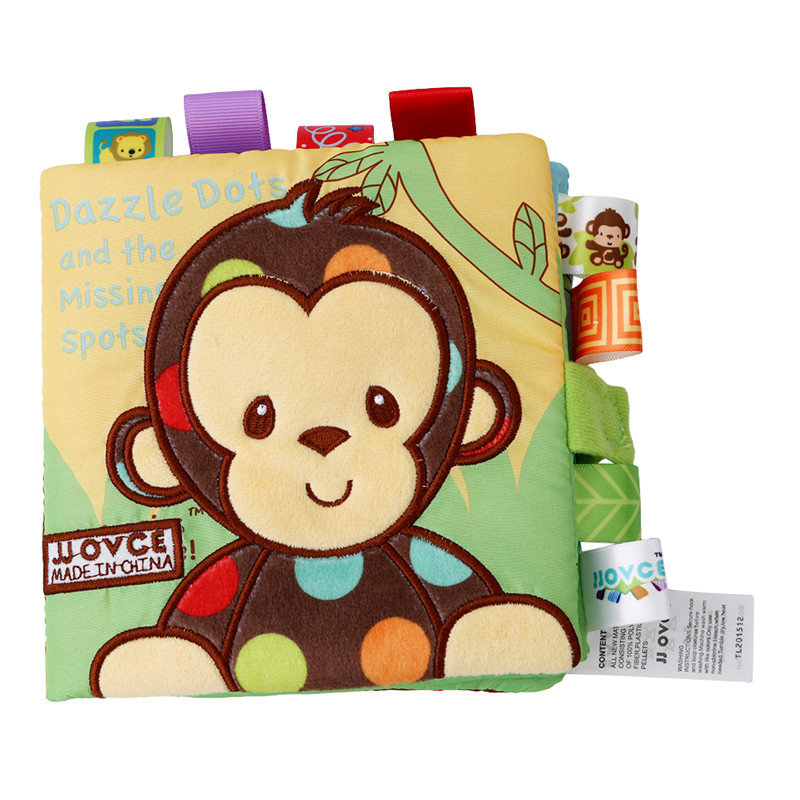 Baby Cloth Book 3D Waterproof Animal Style Monkey/Owl/Dog Cloth Books Soft Fabric Cloth Book Learning Early Educational For Kids: monkey