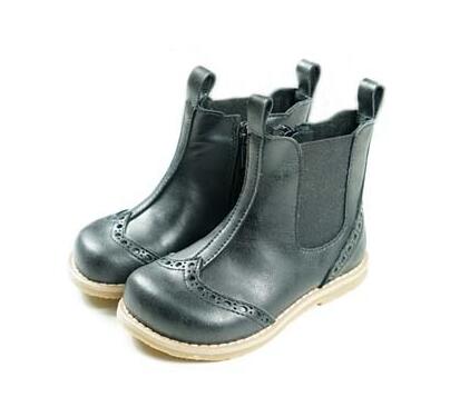 cuir véritable rétro décontracté enfants botte Chelsea chaussons pour 1-6 ans enfants garçons filles Western bottes de pluie: black / 7.5