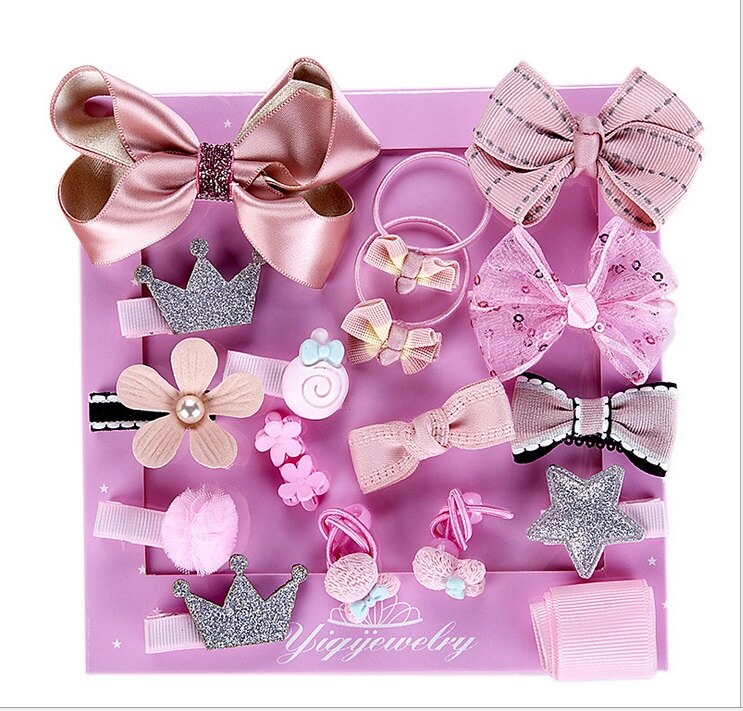 Nouvellement 18 pièces enfants infantile épingle à cheveux bébé filles nœud papillon fleur Motifs pince à cheveux ensemble: Rose