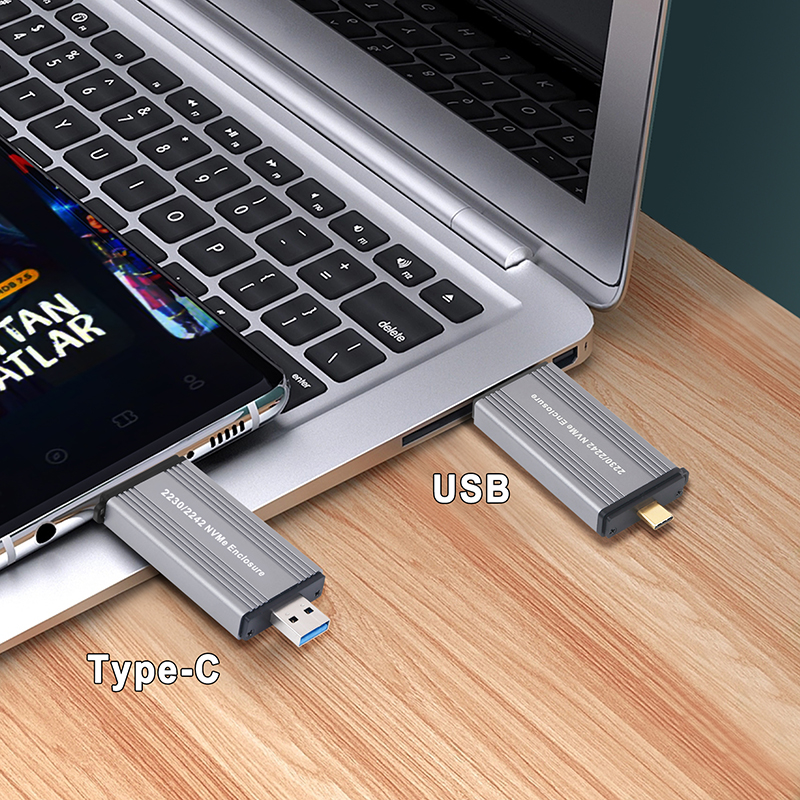 NVME Case SSD M2 Adapter NVME Zewnętrzna obudowa NVME M/M+B Klucz do USB 3.1 TYPE-A + TYPE C 10 Gb/s Obsługuje 2230 2242 M.2 SSD Box