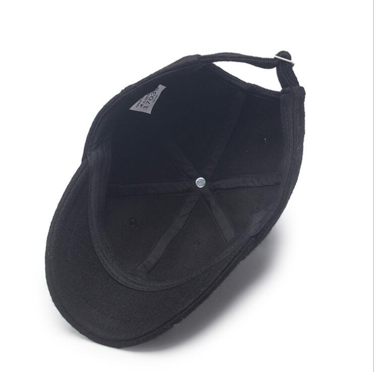 Seioum winter baseball petten voor heren korte klep 5cm zwarte wollen pet heren dad hat baseball pet rusland hoed bone masculino