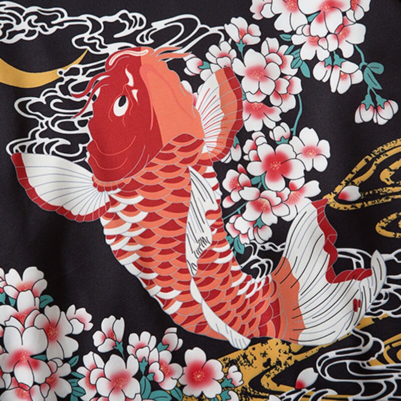 Harajuku japonais Kimono veste Koi poisson imprimé Hip Hop hommes japon Style Streetwear veste été mince vêtements Kimono ample