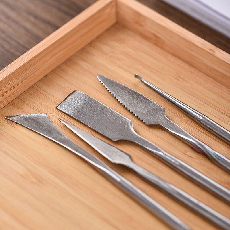 5 Stks/set Van Rvs Tweekoppige Carving Mes Klei Tool Keramische Diy Schrapen Zachte Aardewerk Modeling Tool