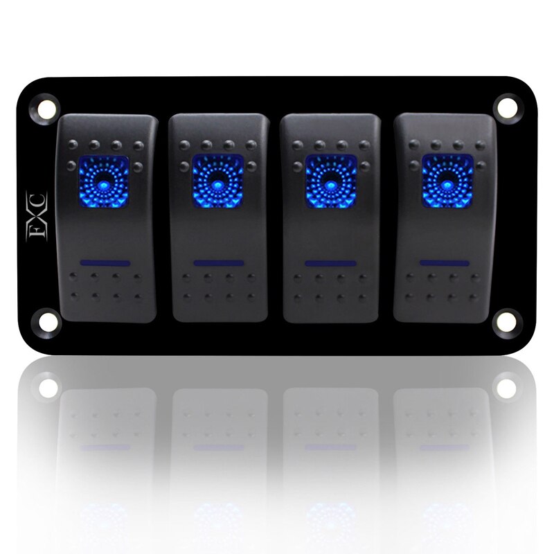 12V-24V 4 gang blue 2 LED Light Rocker Switch Panel Circuit Breaker Boat Marine Waterproof