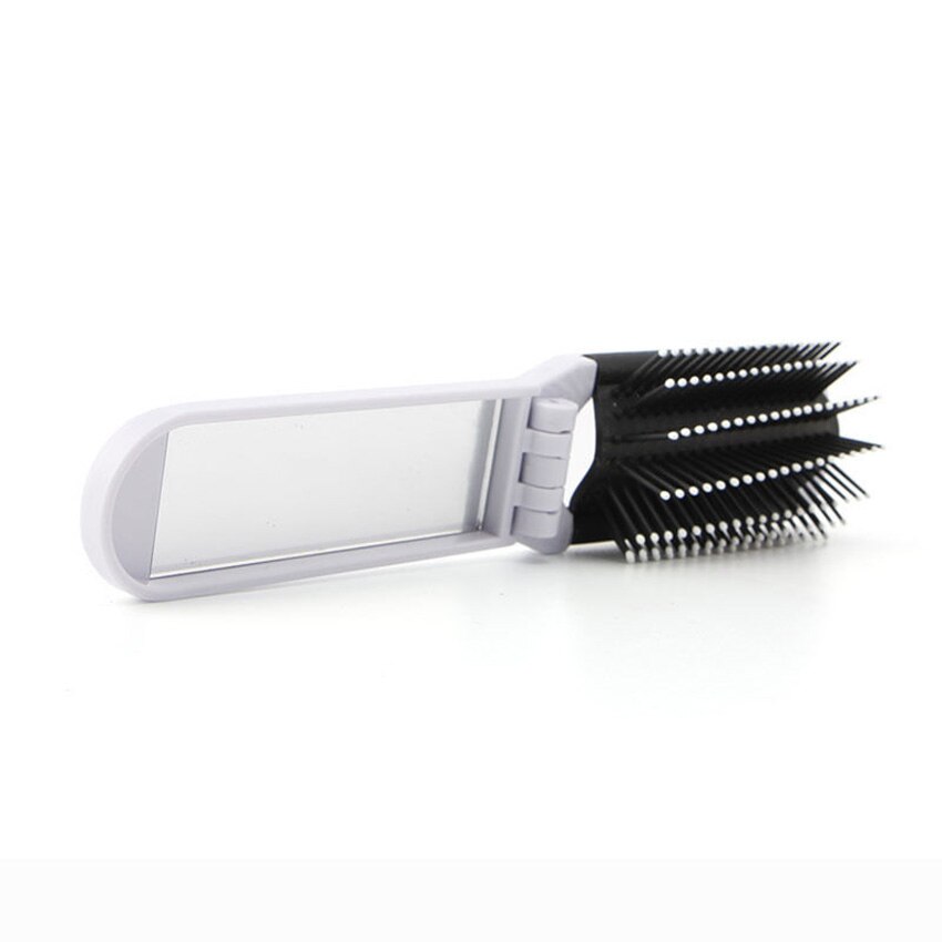 Cepillo plegable para el pelo portátil de viaje con espejo, peine de bolsillo de peluquería, tamaño de bolsillo, monedero, peines de pelo de viaje: Black