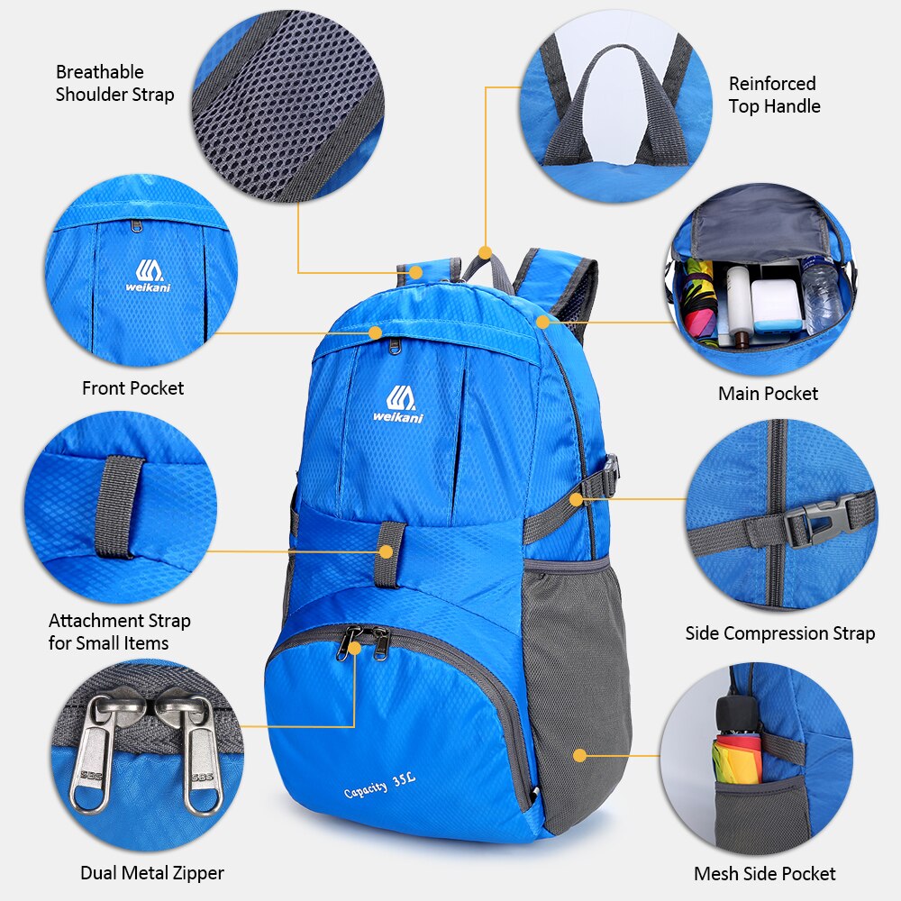 Weikani Waterproof Foldable Backpack Nylon Outdoor Climbing Backpack Sports Folding Bag Men Women Travel Hiking Backpack