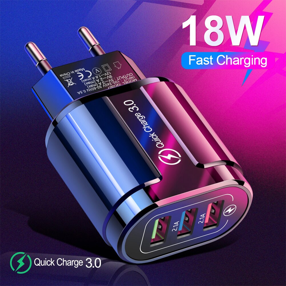 Usb Fast Charger 3 Poorten Quick Charge 3.0 Eu Us Plug Mobiele Telefoon Lader Voor Samsung Xiaomi Iphone QC3.0 opladen Adapter