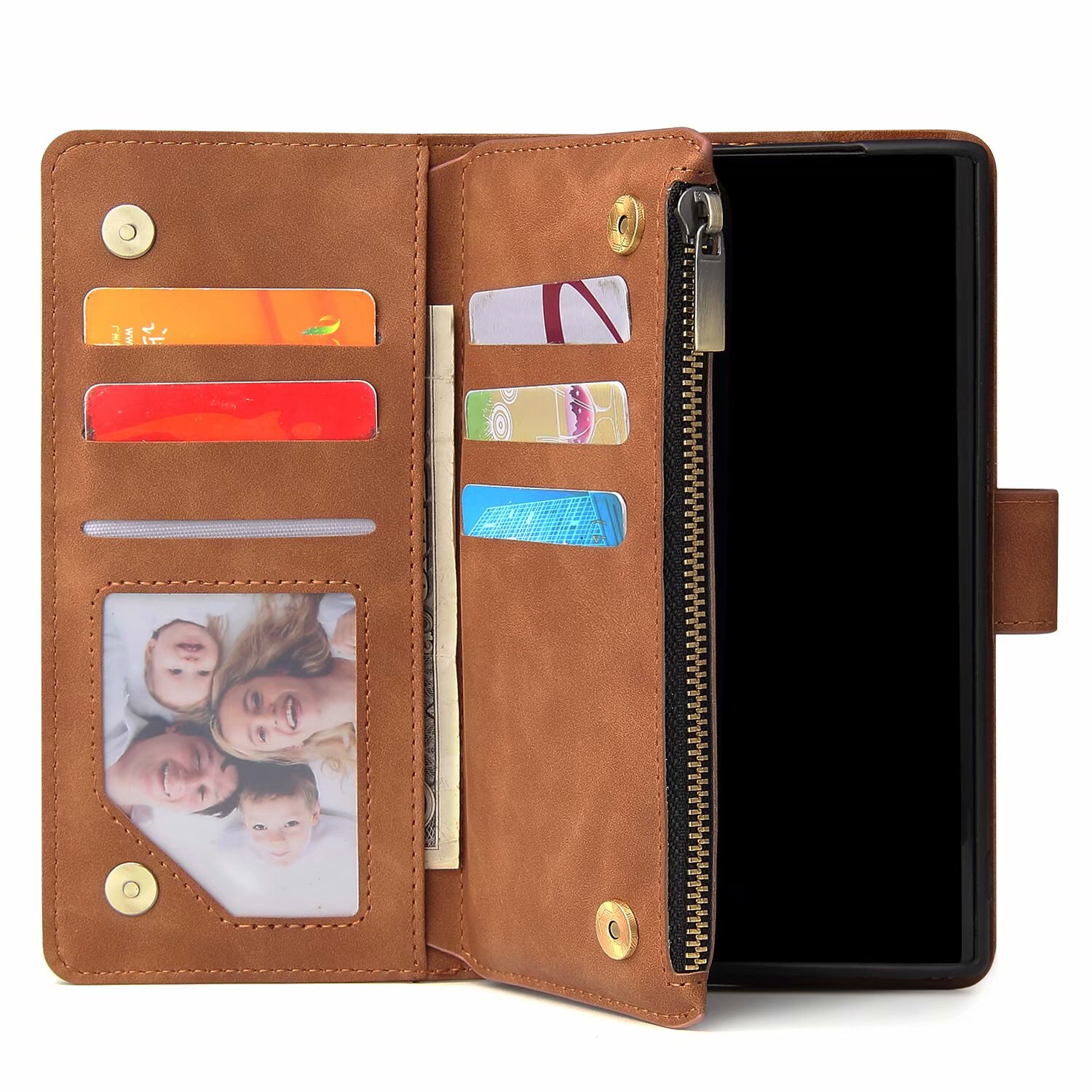 Leather Wallet For OPPO A72 4G CPH2067 Case Magnetic Zipper Wallet Mobile Retro Wallet Flip Card Stand: Brown