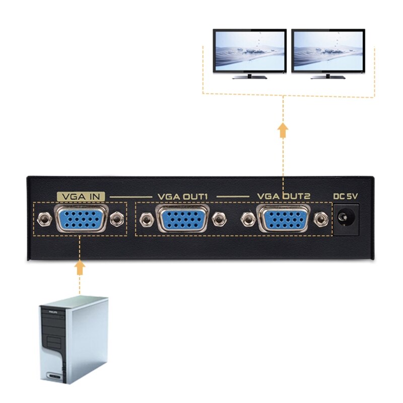2 port vga frekvensdeler 200hz videodistributør computerskærm skærm