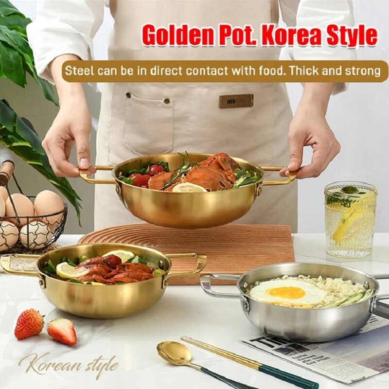 Olla de Ramen de acero inoxidable coreana, olla de mariscos, estufa de cangrejo dorado, olla seca, Mini olla portátil, herramienta de cocina, utensilios de cocina