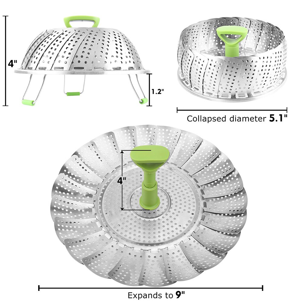nuevos utensilios de cocina de acero inoxidable vaporera cesta de alimentos malla vaporera inoxidable plegable alimentos frutas vegetales Vapor olla: 9 inches