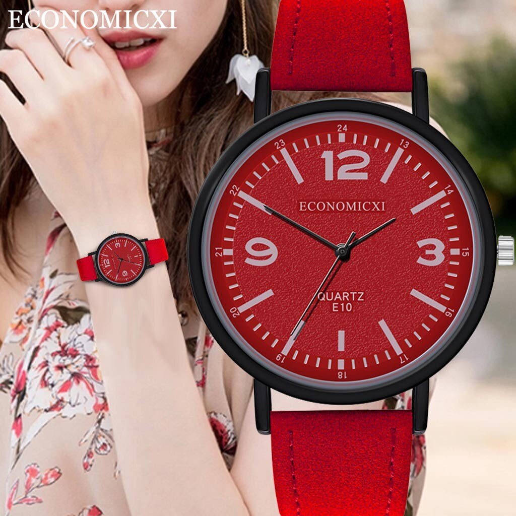 Relogio brand mænd armbåndsure luksus rød himmel ur til kvinder enkel kjole rhinestone kvarts ur afslappet armbåndsur: Rød