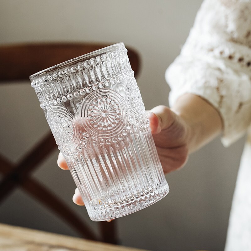 Retro europæisk stil præget mønster glas vand glas mælk juice dink glas vin kop 260ml 380ml gammelt glas