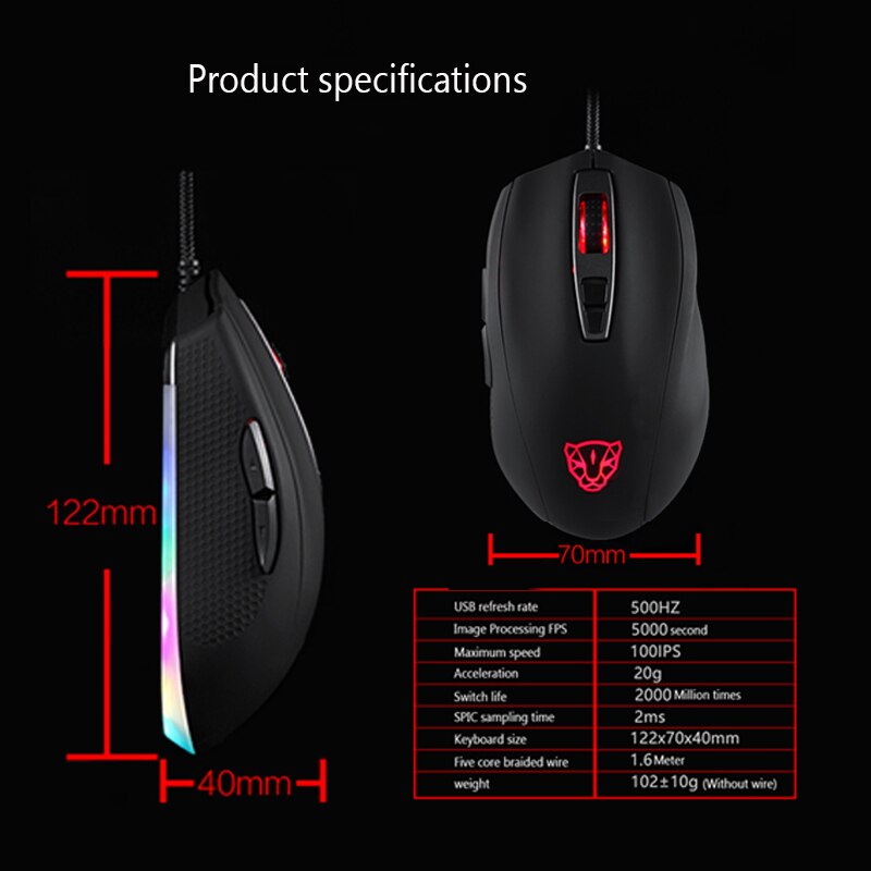 Motospeed  v60 rgb gaming muis voor gamers, programmeren, 5000 dpi usb computer, 7- knops optische muis met achtergrondverlichting, breathe led voor pc-laptop
