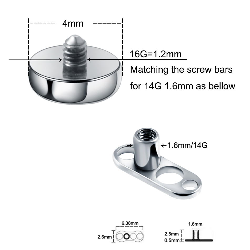 1 pieza G23 Piercing de titanio Micro Dermal CZ gema Micro ancla dérmica cristal Top Piercings dérmicos Piercing de superficie 14G joyería del cuerpo