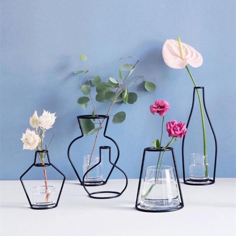 Nordisk minimalistisk abstrakt vase retro jernlinje blomster vase metalplanteholder moderne solid boligindretning nordiske stilarter jernvase