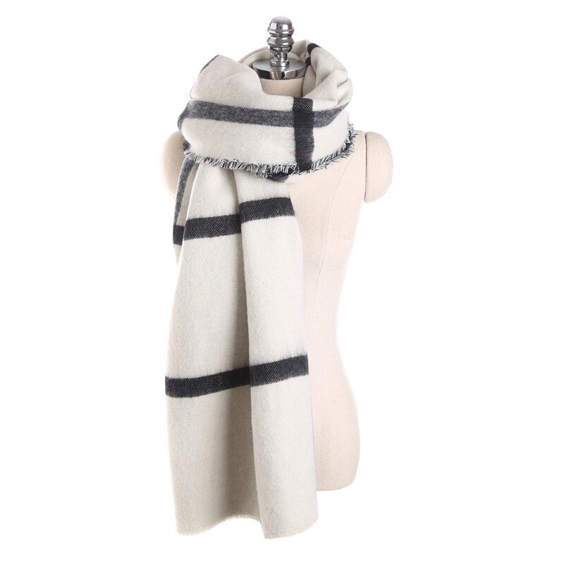 Mingjiebihuo Herfst en winter zwart en wit dubbelzijdig sjaal beige plaid sjaal warm mode sjaal vrouwen meisjes