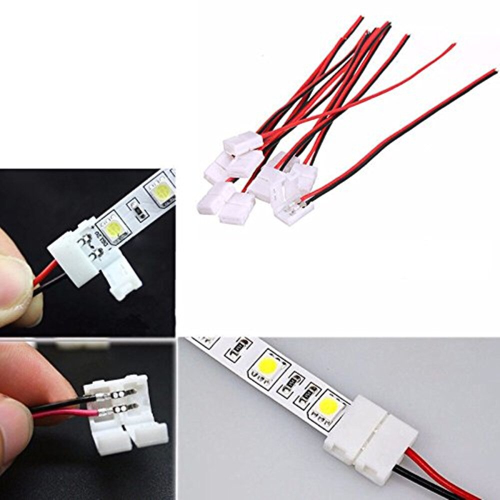 10-pack 10mm 2pin Soldeerloze 2-Wire Connector Clip voor 5050 LED Strip Light Power