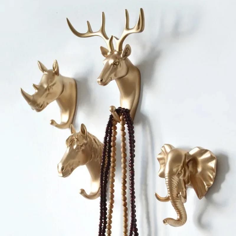 Perchero con cabeza de Animal, colgador de pared de caballo, jirafa, alce, elefante, ganchos decorativos, accesorios de baño