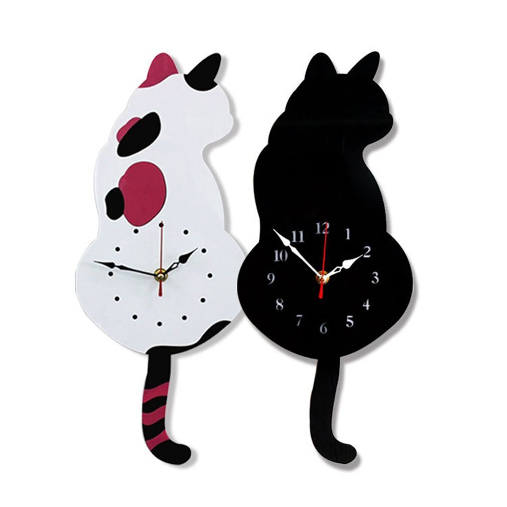 Home Decoration Living Room Wagging Tail Cat Wall Clock Acrylic Wall Clock Modern Cute Cat Clock Move Silence