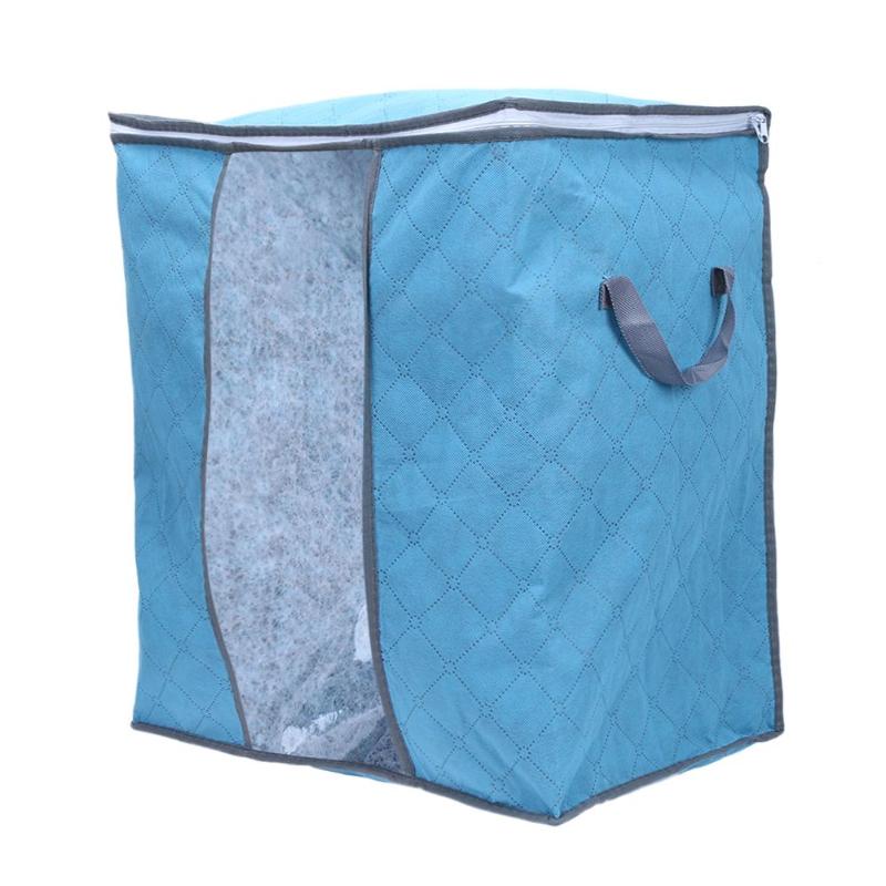 48X44X28.5Cm Bamboe Houtskool Kleding Beddengoed Dekbed Rits Kussens Non Woven Opbergtas Organizer Voor Kussen quilt Deken: Blue