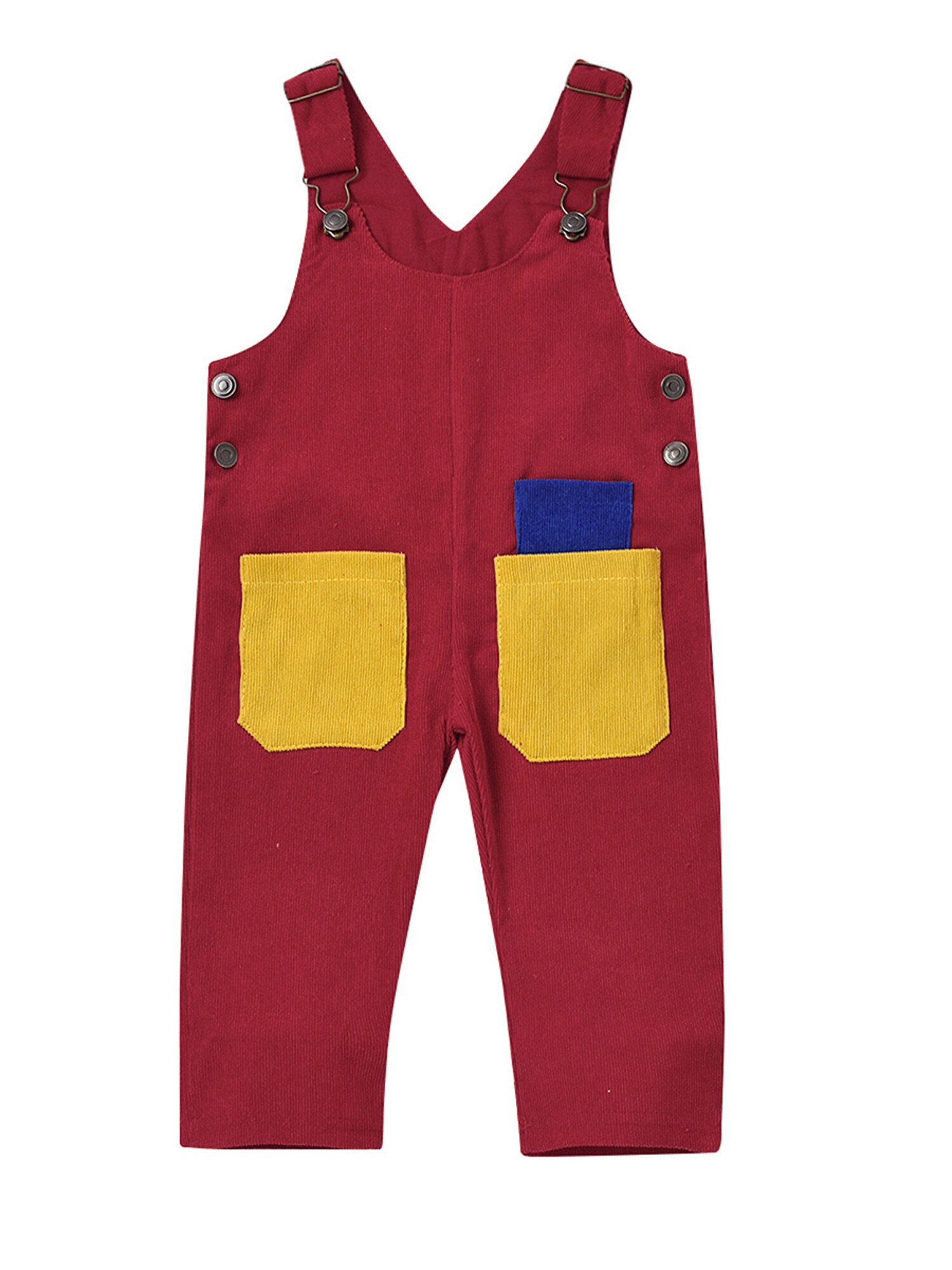 Peuters baby bretels broek romper corduroy jumpsuit herfst mouwloos zijzak patch kleur kinderen overalls knopen kleding: Rood / 5