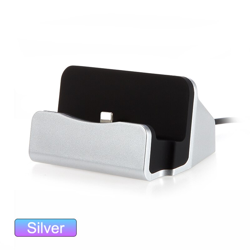 Docking Station Ladegerät Für iPhone Android Typ C Desktop Lade Port Sync Cradle Dock Stehen Halter Micro USB-C Telefon Ladegeräte: For Type C / Charger Silver