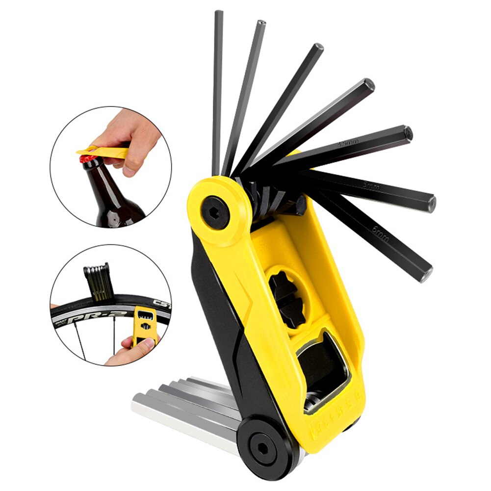 Portable Socket Multifunction Multi Tool Multitool Wrench Fix Mtb Mountain Cycle Repair Spoke Allen Bicycle Bike Hex Motor: Yellow