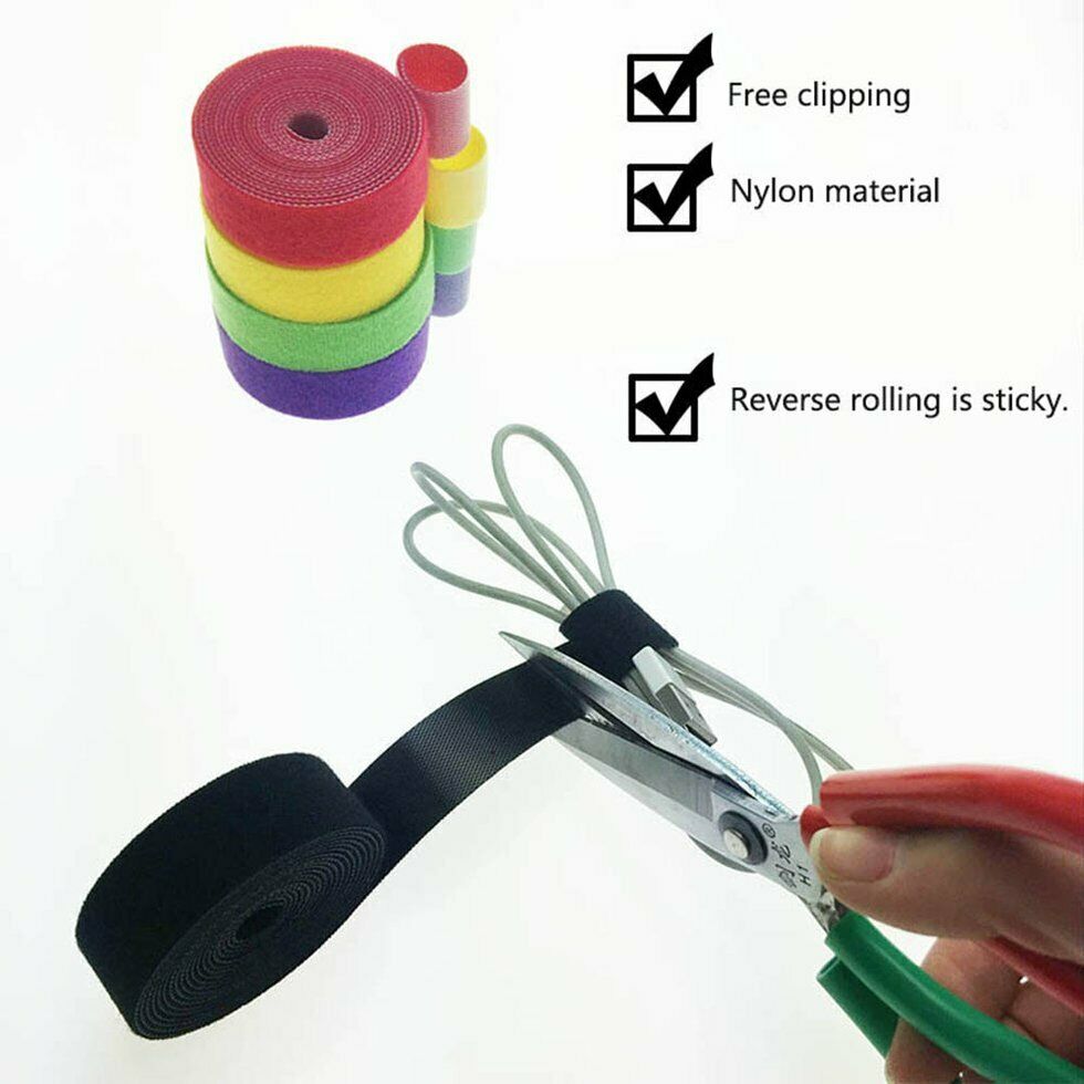 5M DIY Plastic Nylon Cable Ties Manager Winder Cable Clip Ties Velcro Strap Ribbon Wire Strap Seals Office Desktop Management