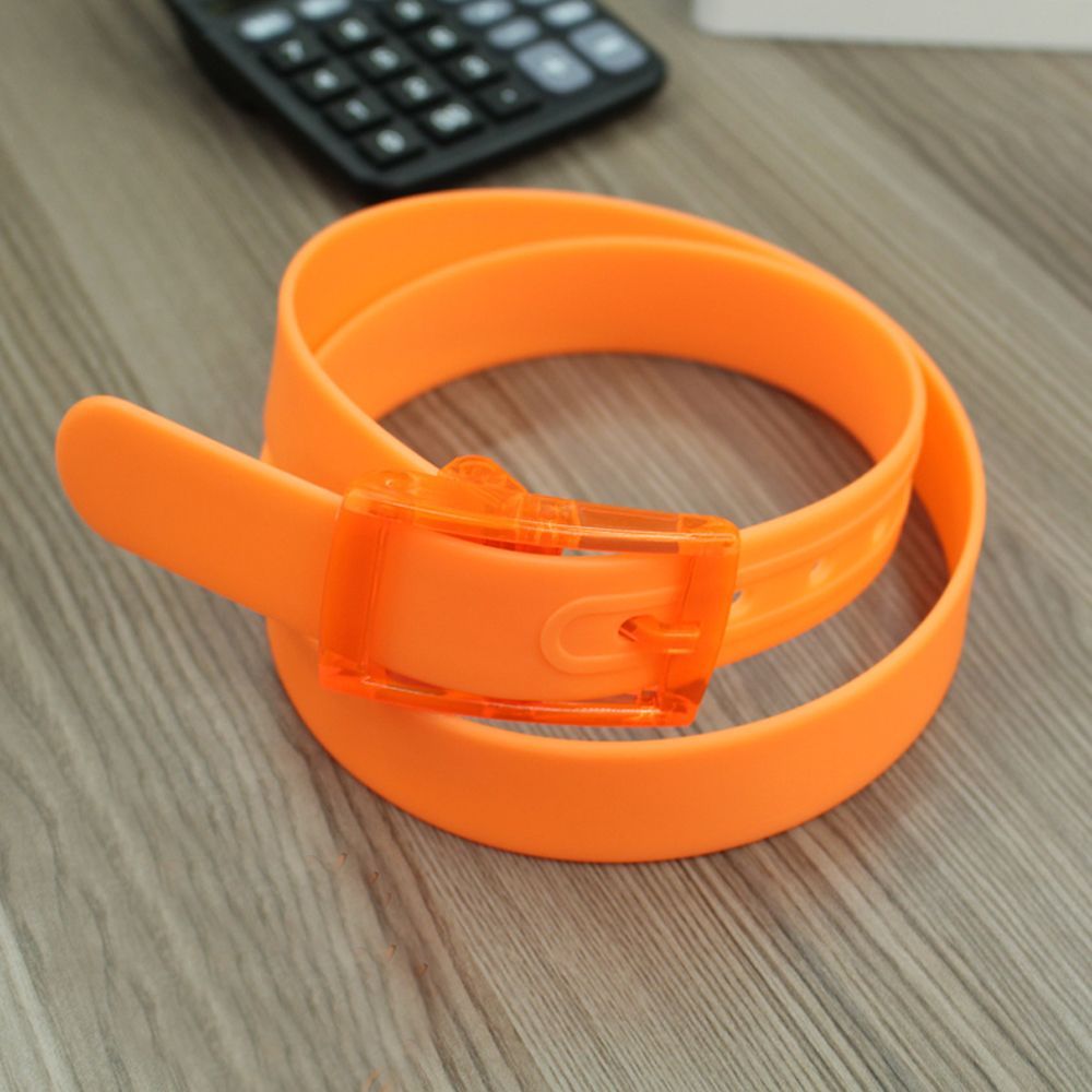 Cinturones de plástico de Color caramelo para mujeres y hombres, cinturilla de goma de silicona, hebilla de plástico, alfileres, cinturones de Jeans, cinturón delgado de verano: orange
