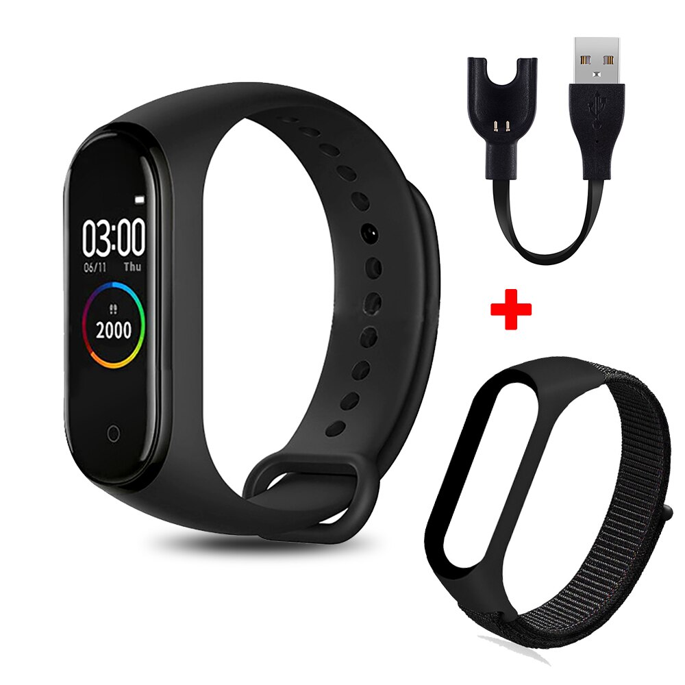 M4 smart armbånd fitness tracker hjertefrekvens blodtryksovervågning bluetooth smart armbånd skridttæller sport smart ure: Sort og sort