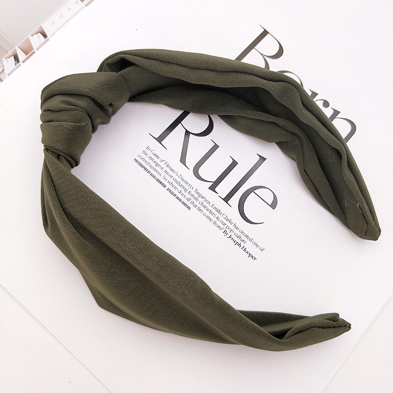 Solid Color Cloth Headband Cross Hair Band for Women Wide Plastic Hair Hoop Lady Turban Bezel Hair Bands Girls Hair Accessories: Army green