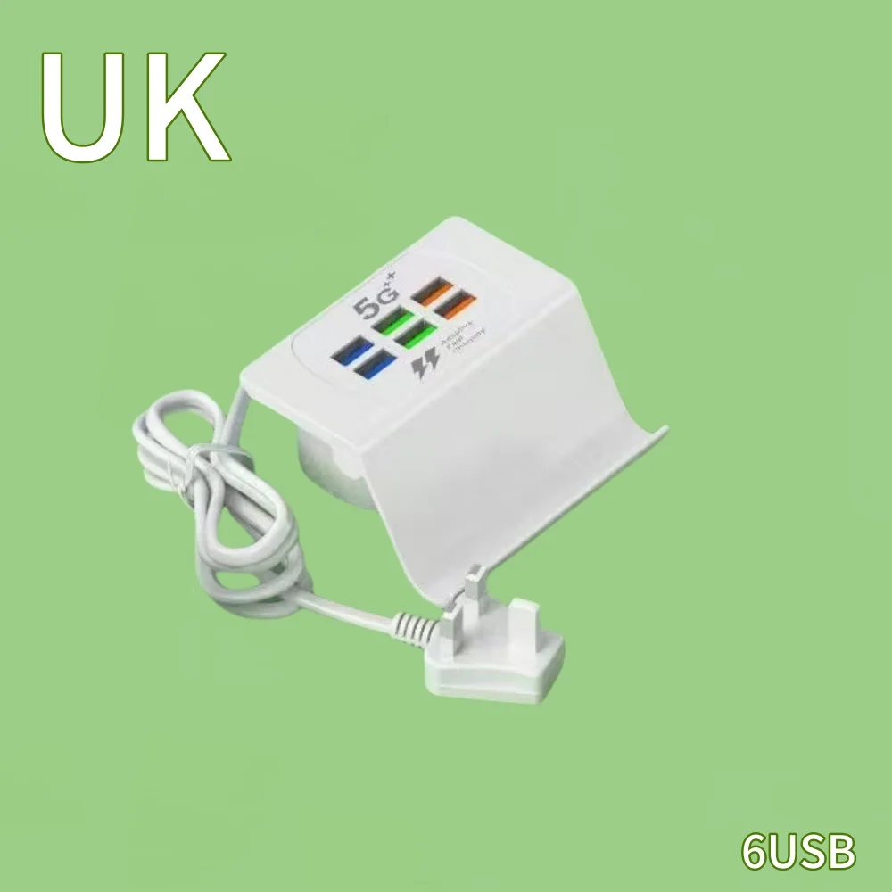 6- ports usb-opladerstation, opladestation til flere enheder, multi-usb-natbordsopladerstation med telefonholder: Kr