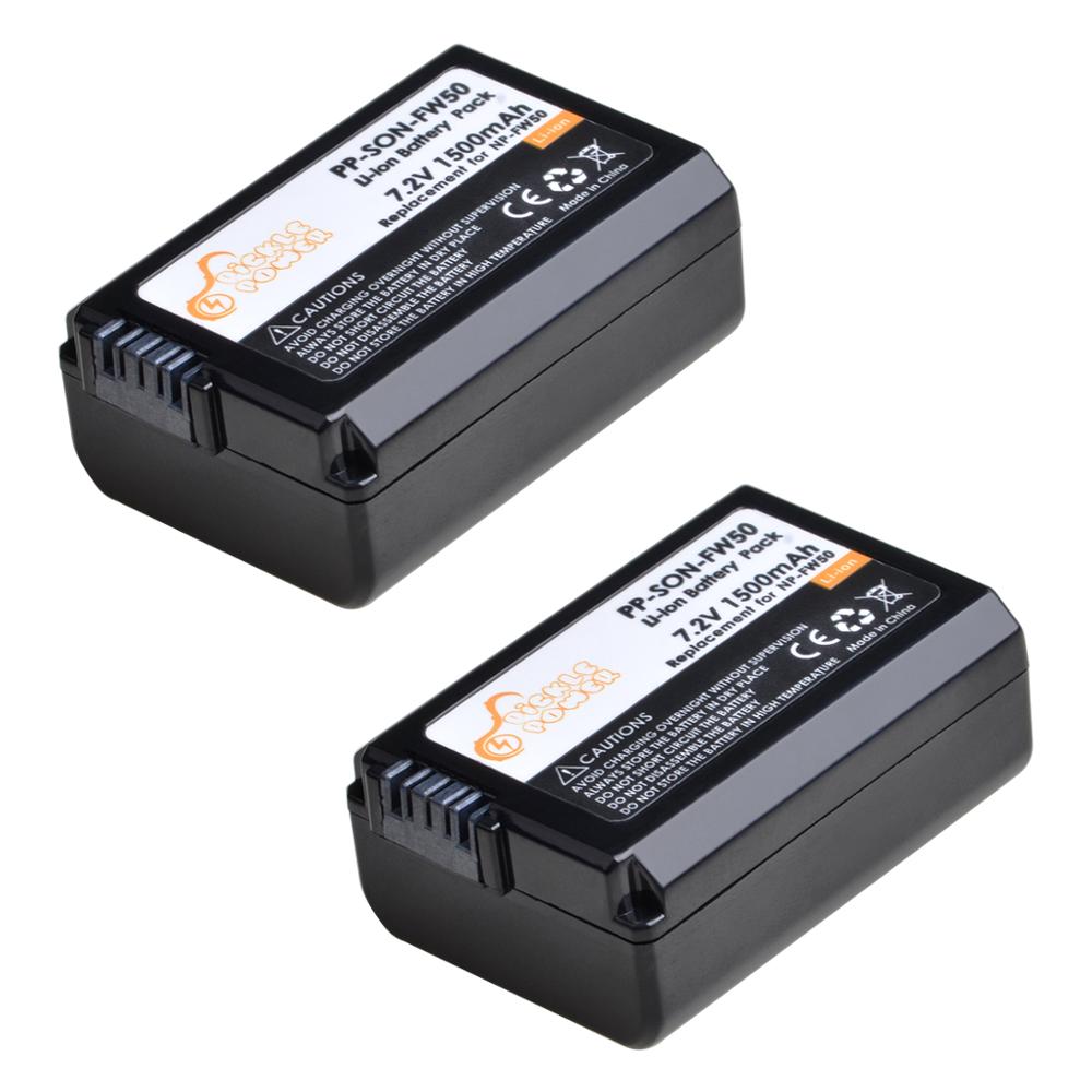 Batería NP-FW50 NP FW50 de 1500mAh y cargador Dual LCD para Sony Alpha a6500, a6300, a6000, a5000, a3000, NEX-3, a7R: 2 battery