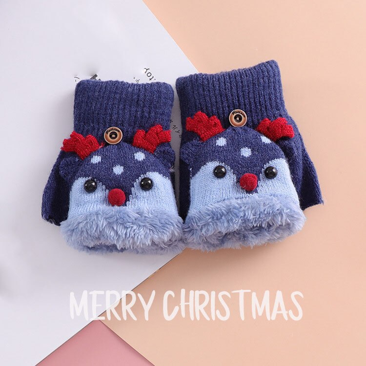 Weihnachten Elch Baby Handschuhe Halb Finger kippen Abdeckung Handschuhe Jungen Grils Ebene Warme freundlicher Handschuhe Gestrickte Handschuhe Baby Zeug: Marine