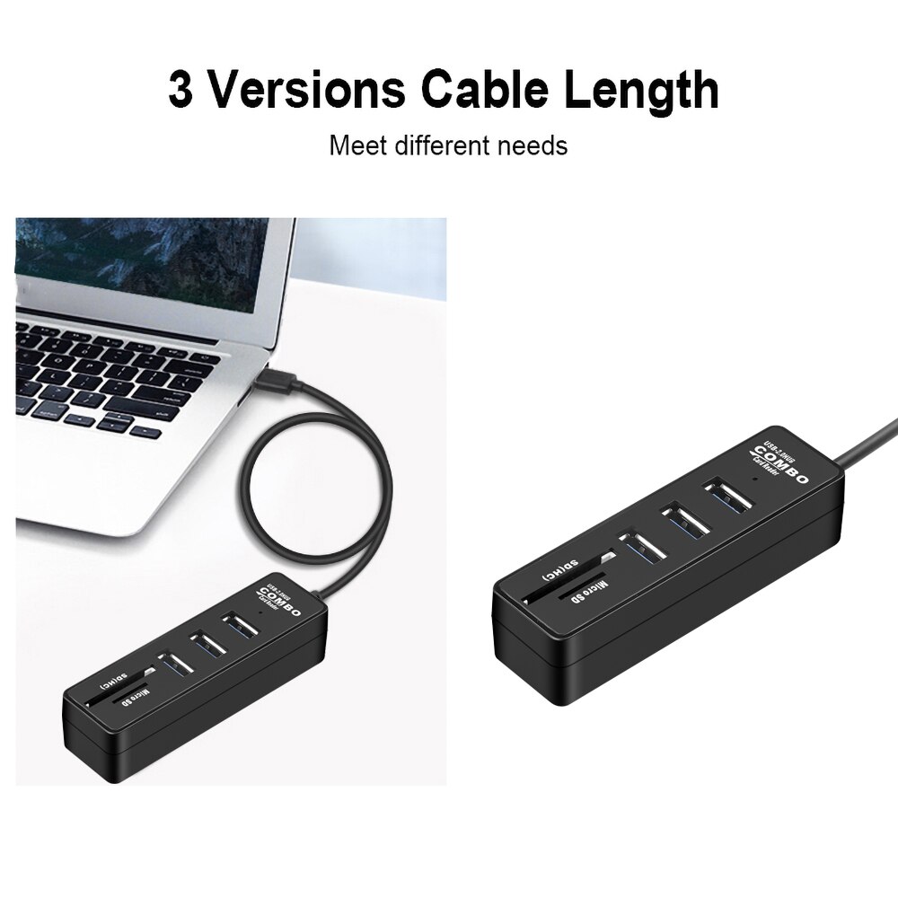 kebidu 3 Ports All in one USB Hub Combo Multi USB2.0 Splitter Hub Micro Card Reader SD/TF 480mbps High Speed for PC Computer