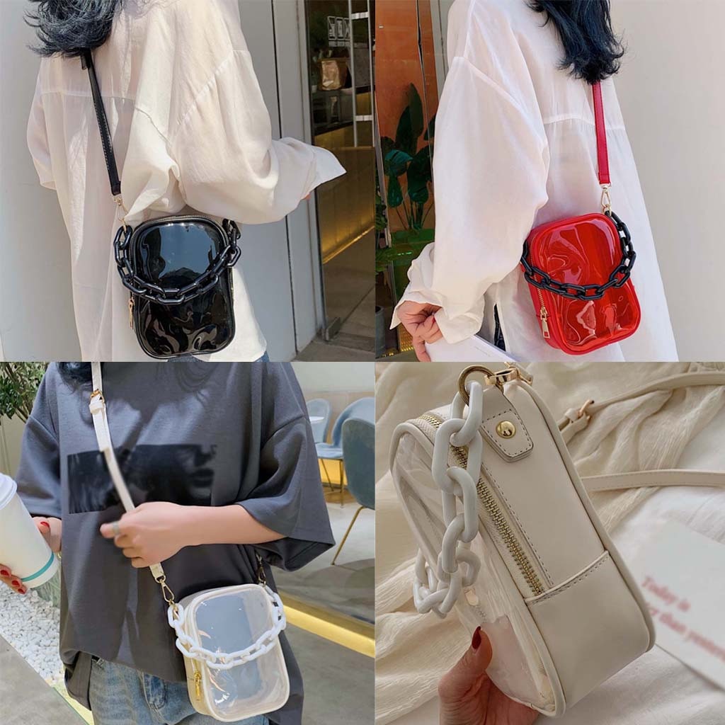 Transparent Crossbody Bag - Clear PVC - Acrylic Chain Strap - Women's Shoulder Handbag