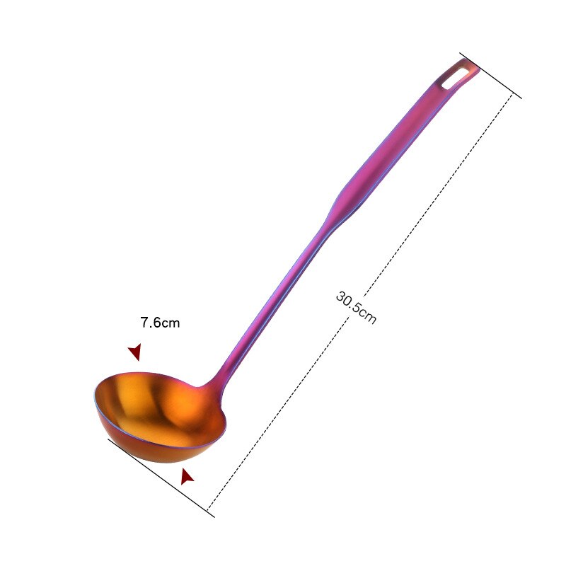 304 Stainless Steel Home Pot Soup Spoon Colander Tableware Long Handle Cooking Utensils Porridge Mixing Spoons Kitchen Ladle: 30cm Red Spoon