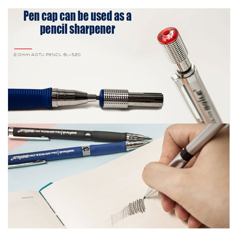 Automatic Mechanical Pencil 2.0mm Thick Writing Point Pencil Drawing Painting Black Refills School Office Stationery