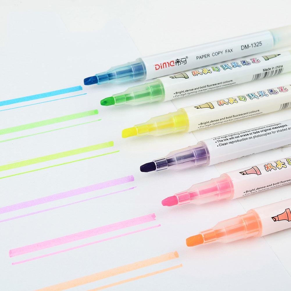 Juego de Resaltadores de doble punta, 6 piezas, Gel, resaltador de la Biblia, sin purga, colores surtidos, marcador para diarios escolares, Stati S0r4