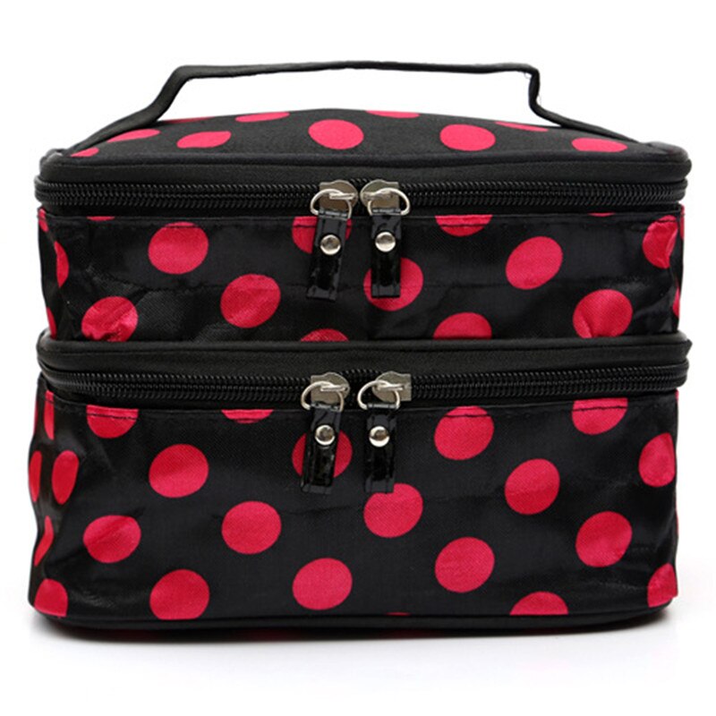 Vrouwen Make-Up Tas Multifunctionele Waterdichte Opbergtas Doek Unisex Reizen Opslag Waszak: black rose red dots