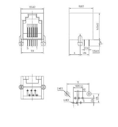 RJ11-Toma de teléfono de 6 pines con cabeza de cristal, gris, 6P6, RJ12, 623PCB -6P6C